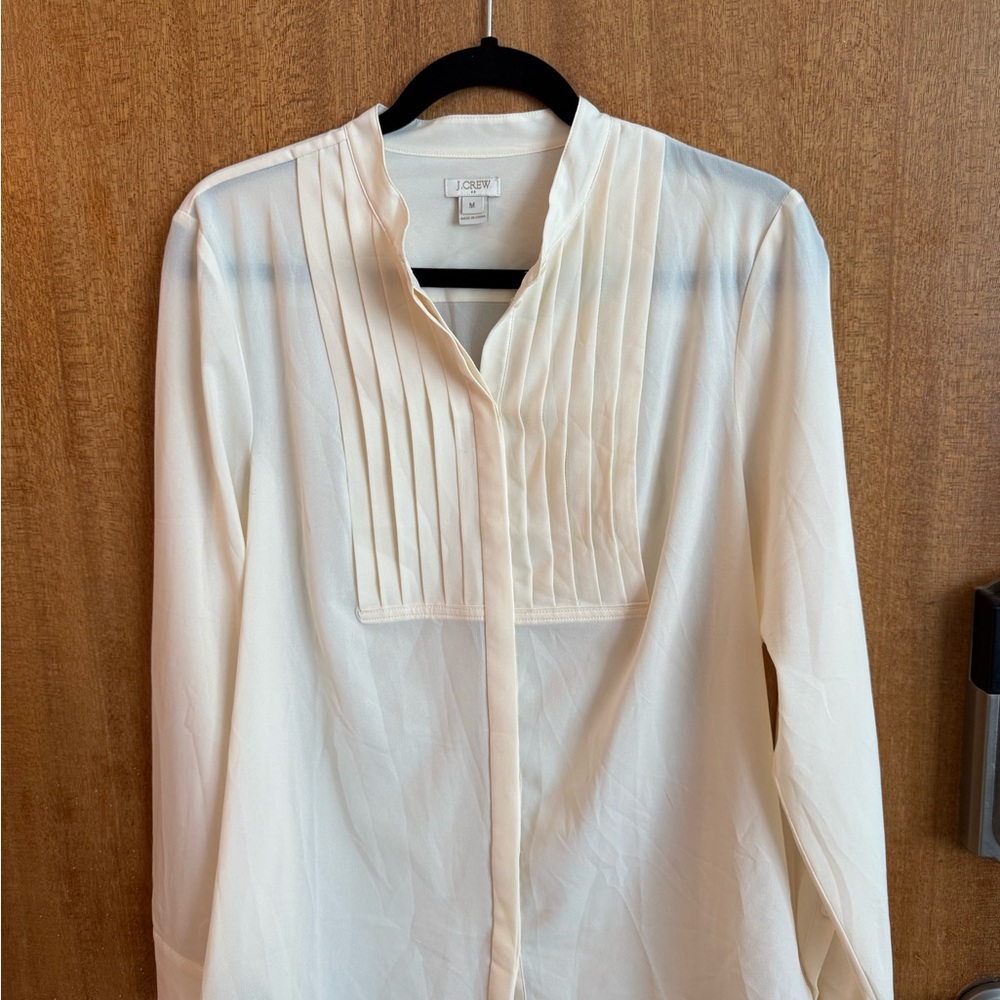 J Crew Cream Pleated Blouse